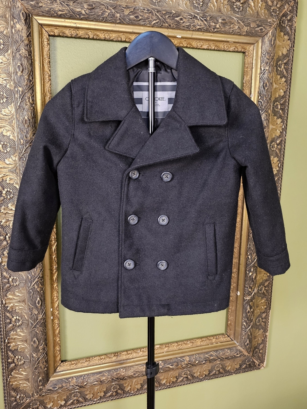Cherokee Boys Peacoat Black Wool Blend Double Breasted Jacket Coat Size 5T